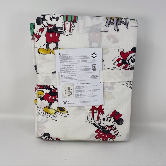 Pottery Barn Teen Disney Mickey Mouse Holiday Percale Full Sheet Set Christmas - Picture 4 of 8